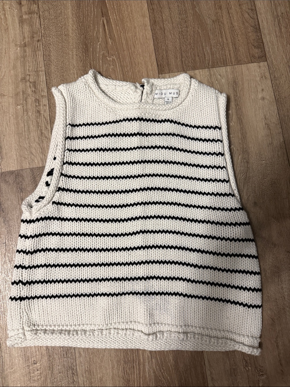 Miou Muse White & Black Striped Knit Crop Tank